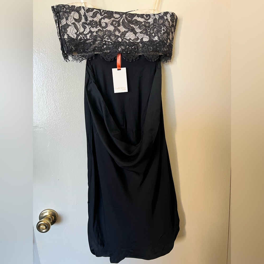 Marchesa Notte vintage black silk lace draped back strapless dress 6 - Picture 5 of 13